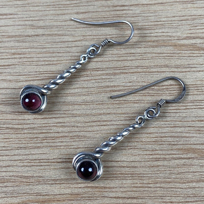 Vintage Sterling Silver Garnet Dangle Earrings