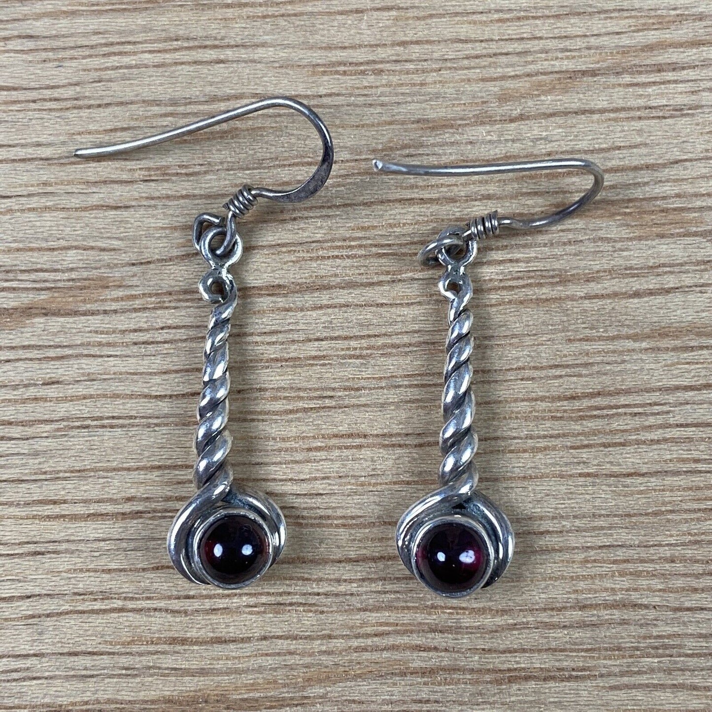 Vintage Sterling Silver Garnet Dangle Earrings