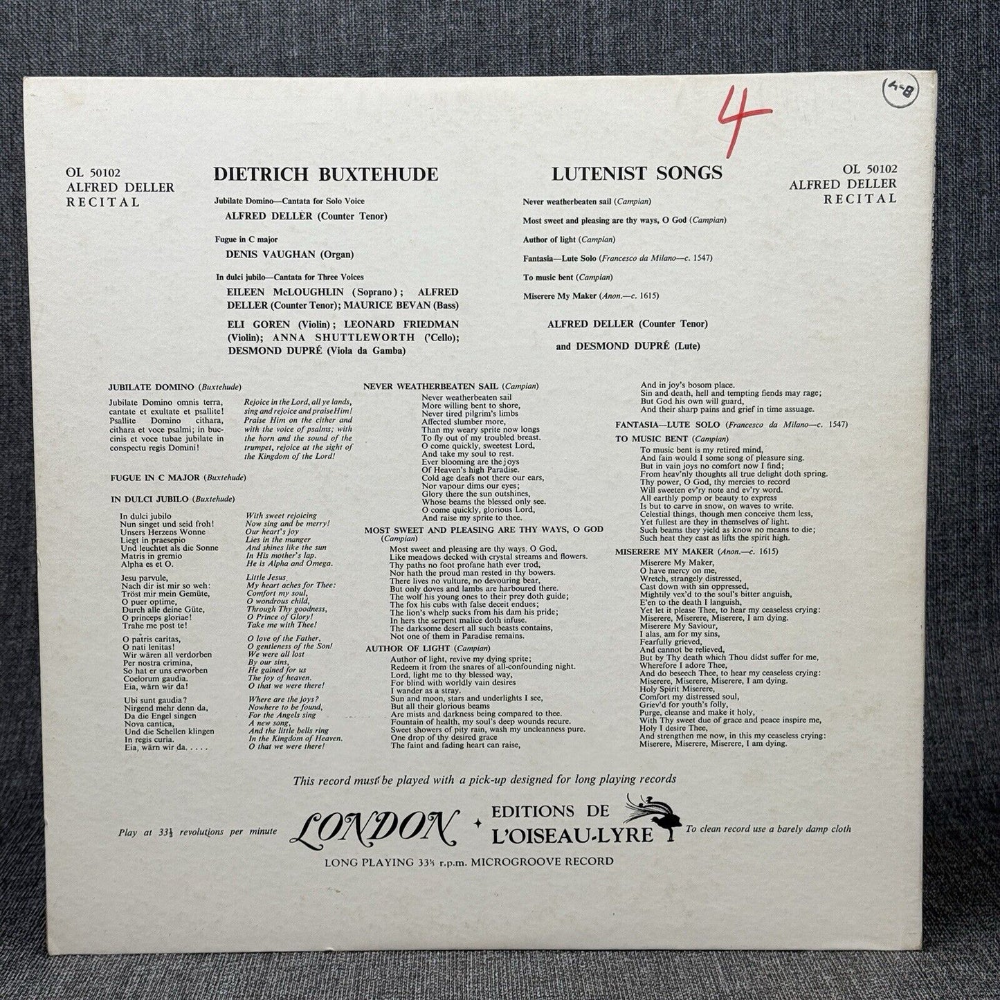 Baroque Music of Dietrich Buxtehude (1637-1707) and Lutenist Songs Vinyl Record