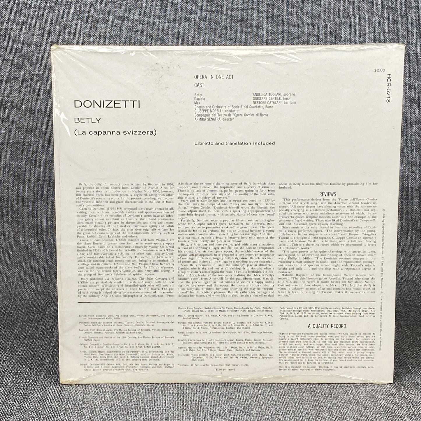 Gaetano Donizetti Betly Opera in One Act Opera Comica di Roma G. Morelli