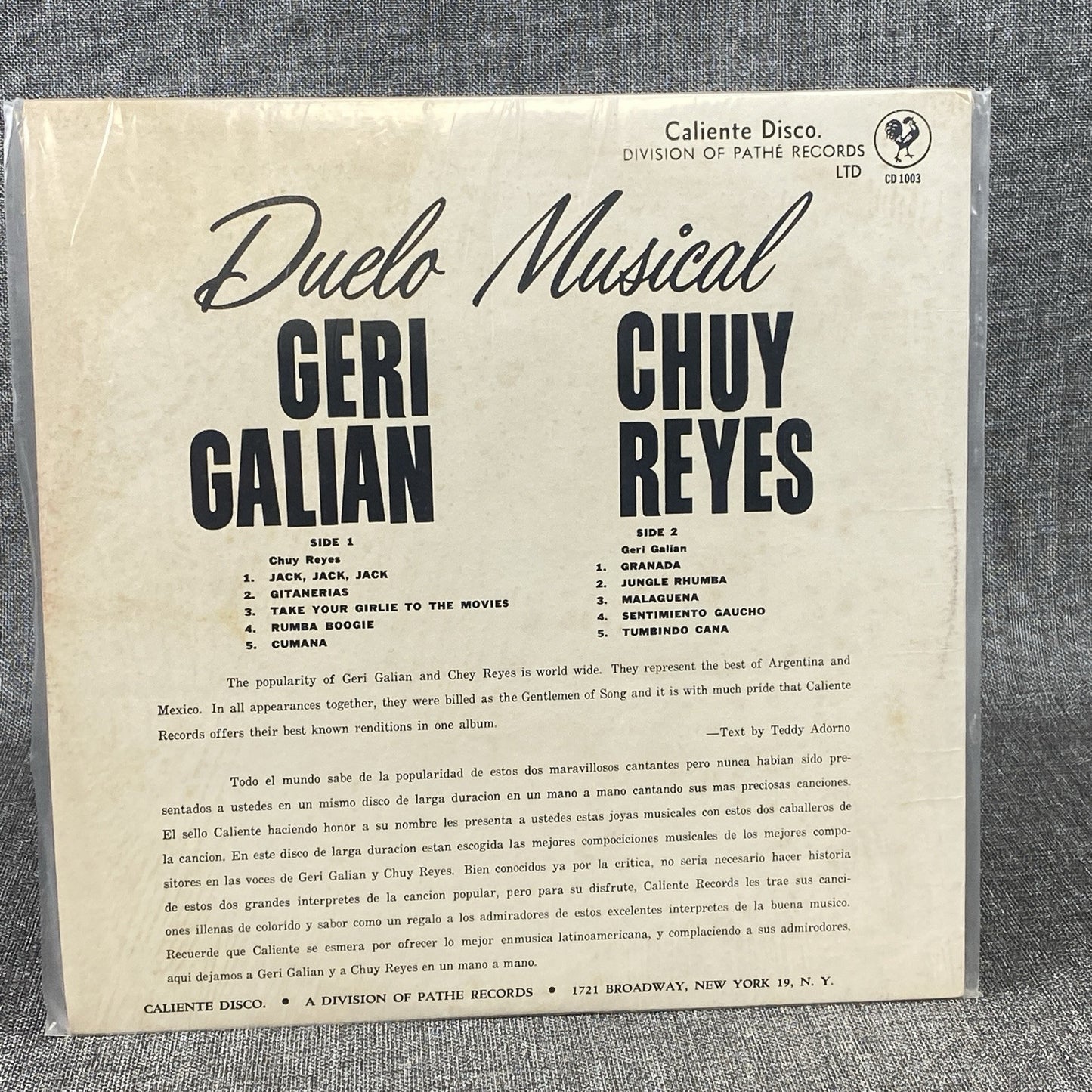 Geri Galian & Chuy Reyes - Duelo Musical - Caliente Discos - Latin Vinyl LP