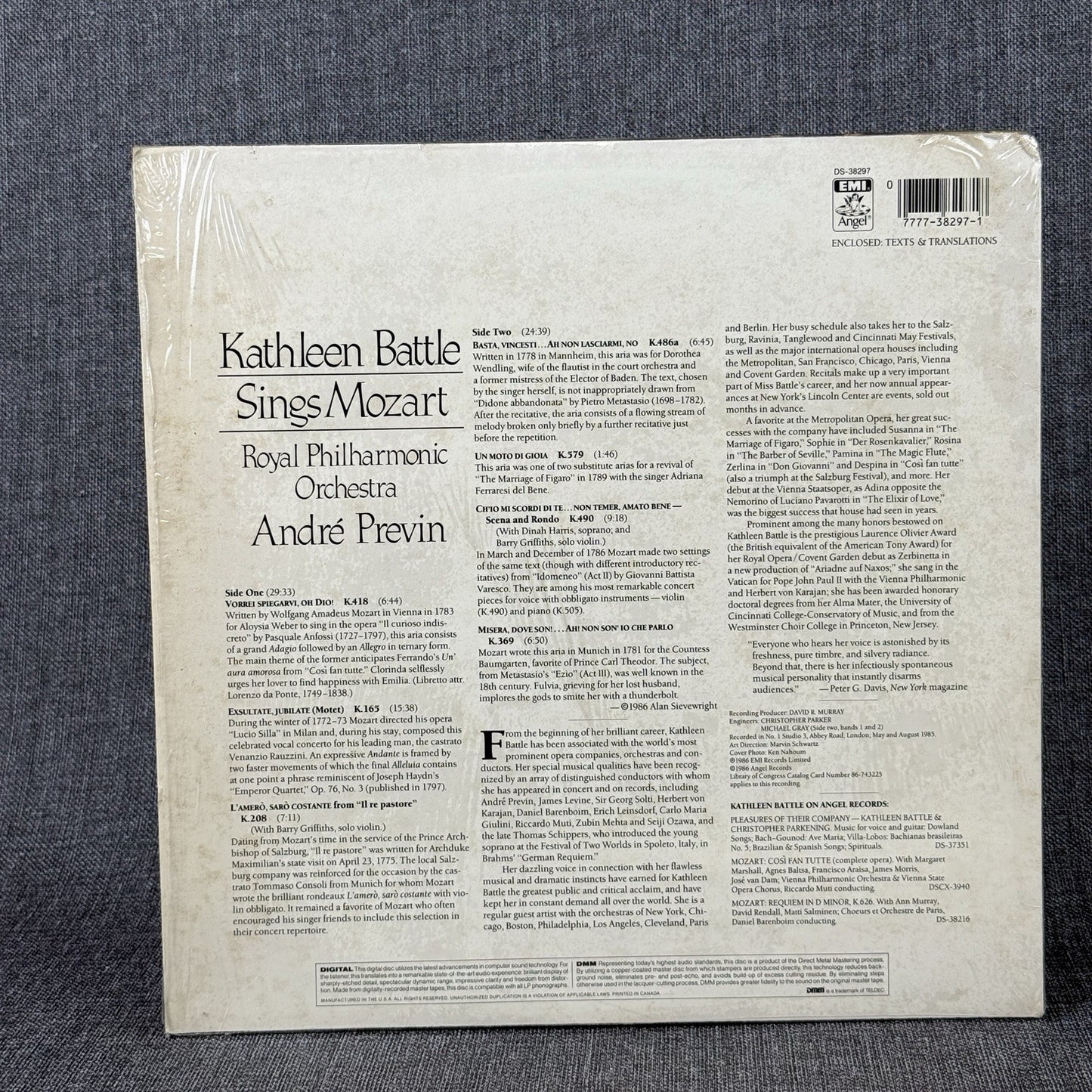 KATHLEEN BATTLE Sings MOZART Royal Philharmonic Vinyl Record - NEAR MINT