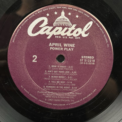 April Wine “Power Play” Vinyl LP Capitol Records (1982 Album - Very Good
