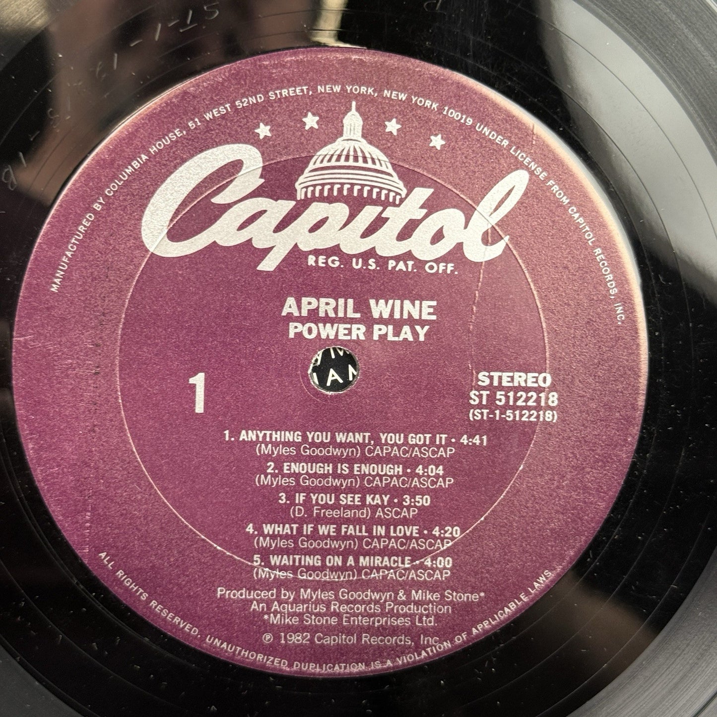 April Wine “Power Play” Vinyl LP Capitol Records (1982 Album - Very Good