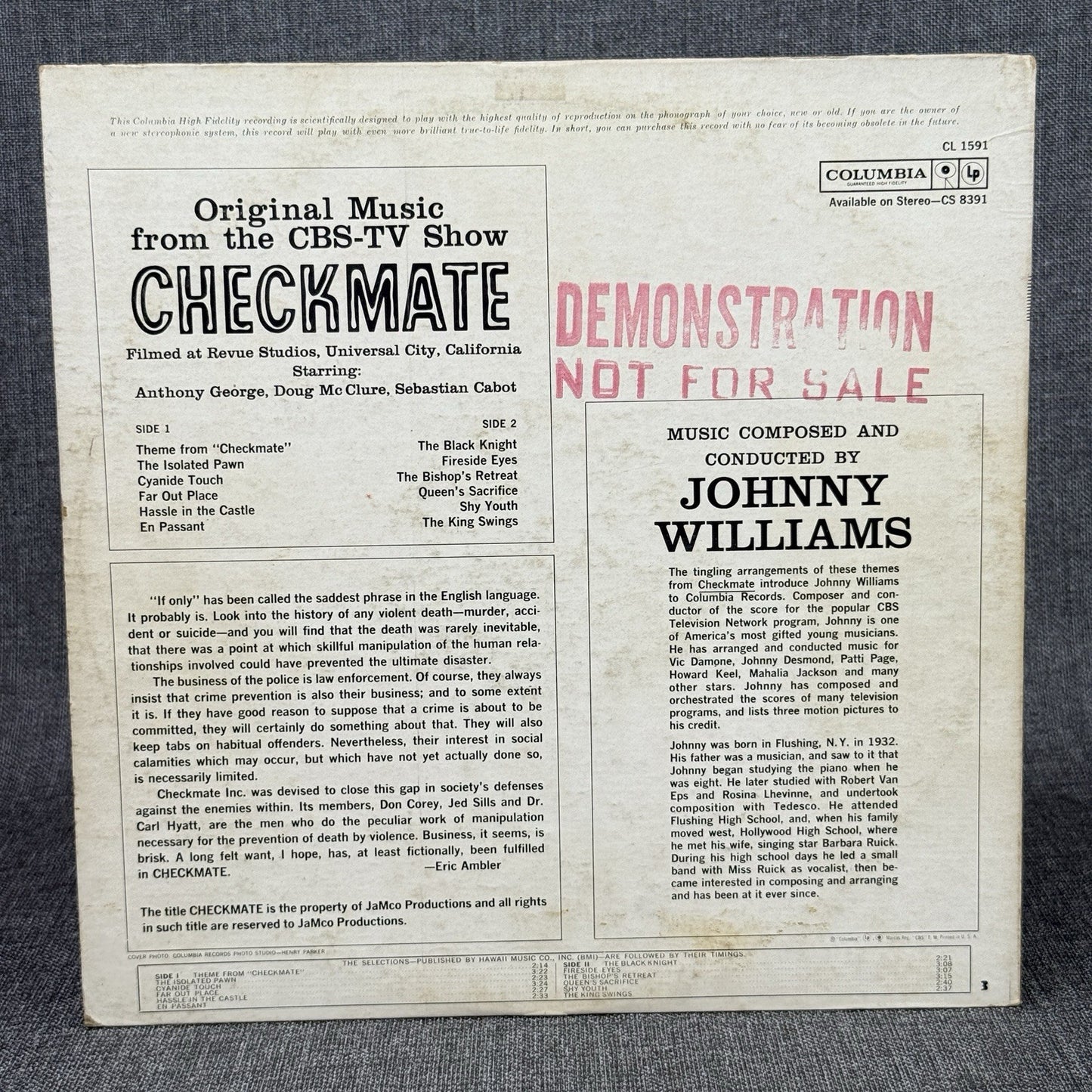 Johnny Williams Checkmate Demonstration Record (Promo) Six Eye Vinyl LP -EX