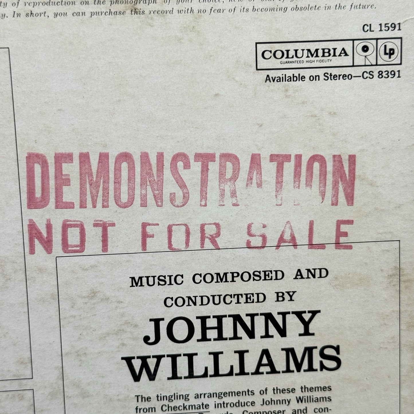 Johnny Williams Checkmate Demonstration Record (Promo) Six Eye Vinyl LP -EX