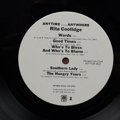 Rita Coolidge Anytime ... Anywhere Vinyl Record Broadcast Review (promo) - VG