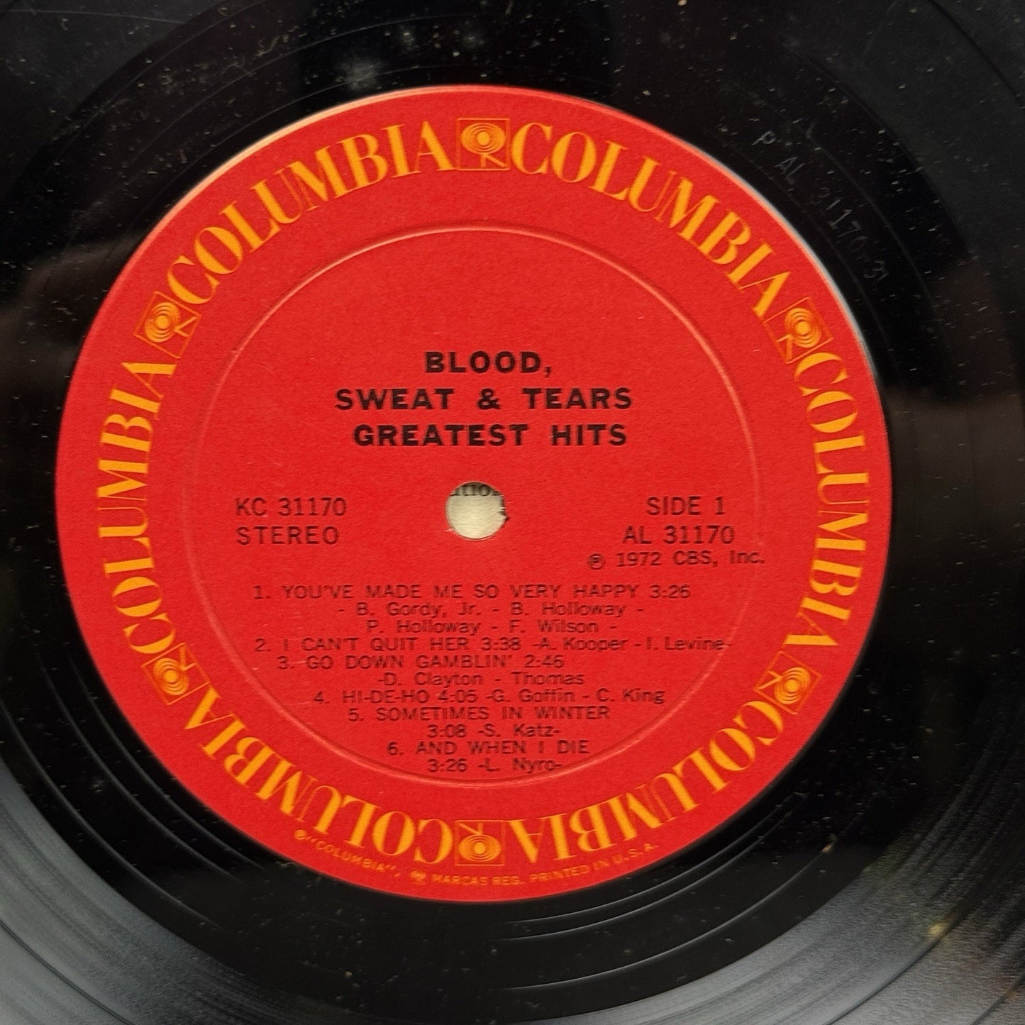 Blood Sweat And Tears Greatest Hits Vinyl Record Album LP- VG