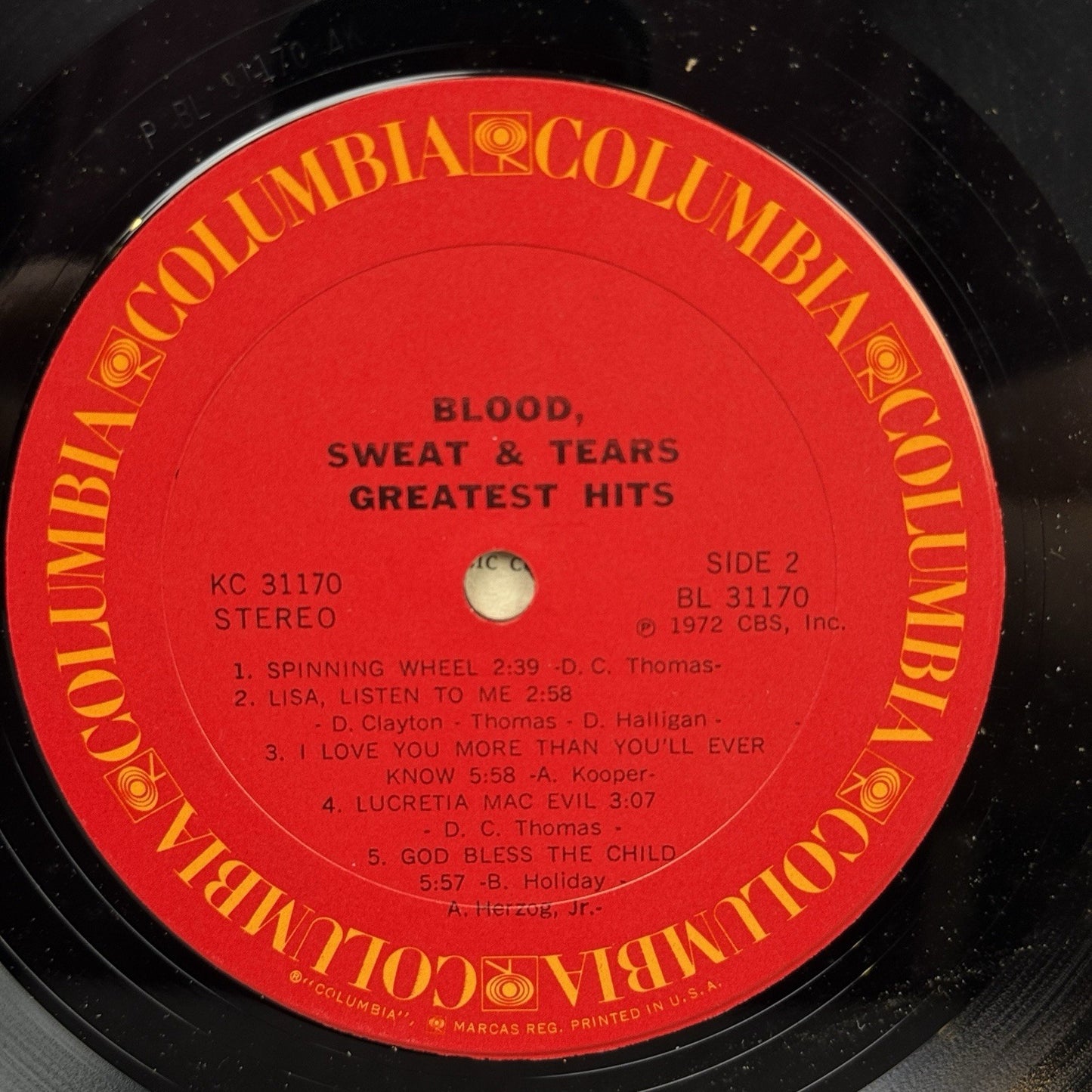 Blood Sweat And Tears Greatest Hits Vinyl Record Album LP- VG