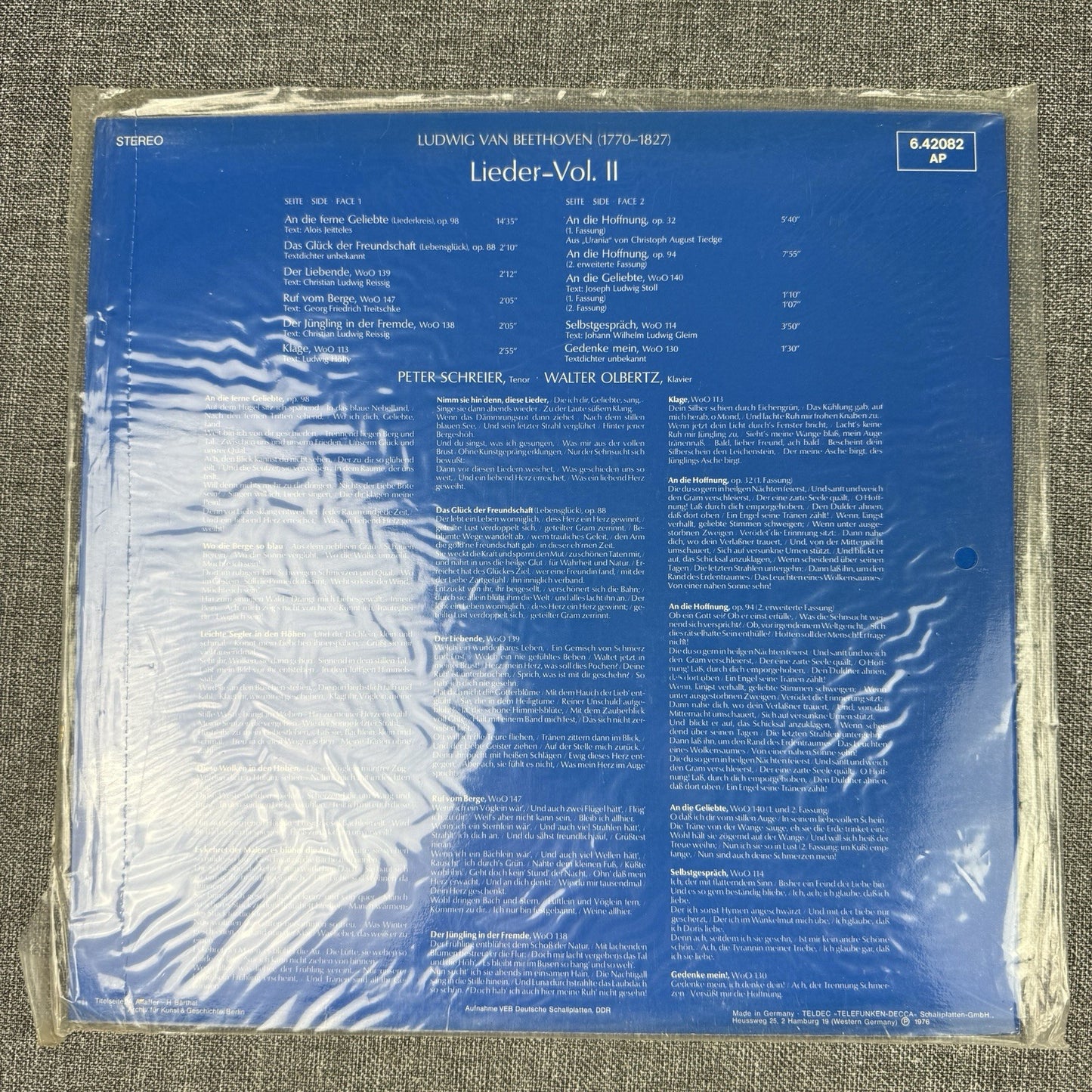 Peter Schreier Beethoven - Lieder  Vol. 2 -3 Vinyl Records lot of 2 - NEW SEALED
