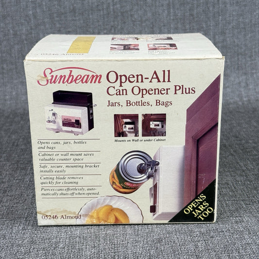 Vintage Sunbeam Open-All Can Opener Plus 05246 Almond NOS