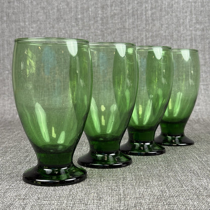 Set 4 Cristar Emerald Green Glass 5 1/4" Pedestal Water Wine Goblet Mid Century