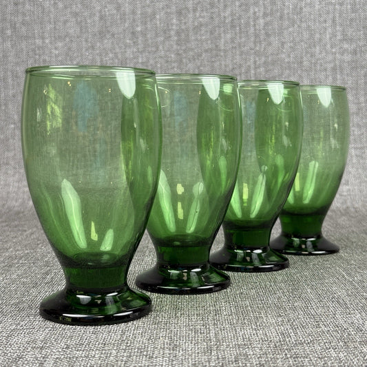 Set 4 Cristar Emerald Green Glass 5 1/4" Pedestal Water Wine Goblet Mid Century