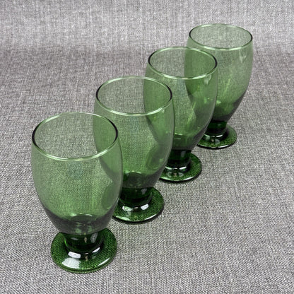 Set 4 Cristar Emerald Green Glass 5 1/4" Pedestal Water Wine Goblet Mid Century