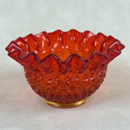 LE Smith Amberia Daisy and Button Ruffled Edge Candy Trinket Glass Bowl 6"