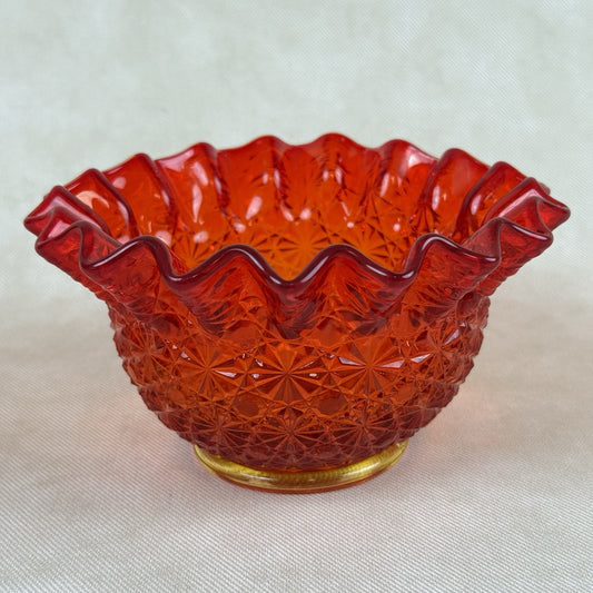LE Smith Amberia Daisy and Button Ruffled Edge Candy Trinket Glass Bowl 6"