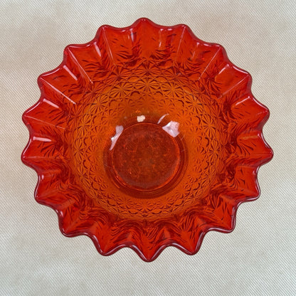 LE Smith Amberia Daisy and Button Ruffled Edge Candy Trinket Glass Bowl 6"