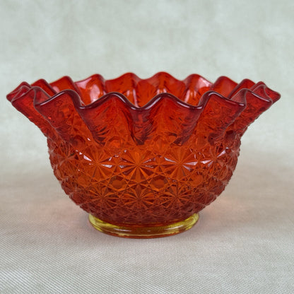 LE Smith Amberia Daisy and Button Ruffled Edge Candy Trinket Glass Bowl 6"