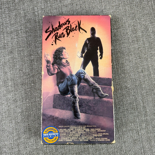 Shadows Run Black VHS Horror Movie Tape 1984 Lightning Video Blockbuster