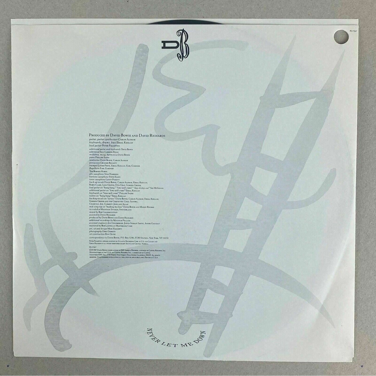David Bowie Never Let Me Down PROMO Vinyl Record LP 1987 EMI America