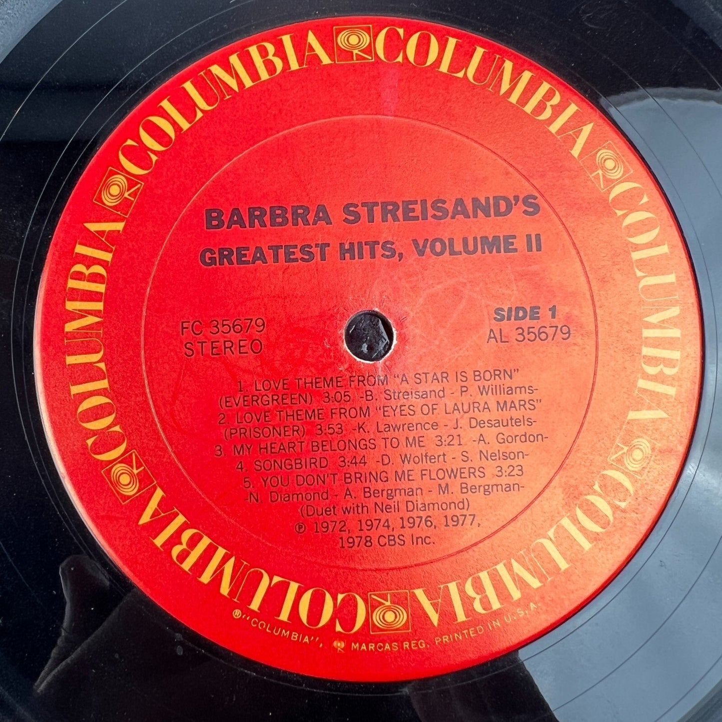 Barbra Streisand's Greatest Hits Volume 2 Vinyl Record LP FC 35679 1978