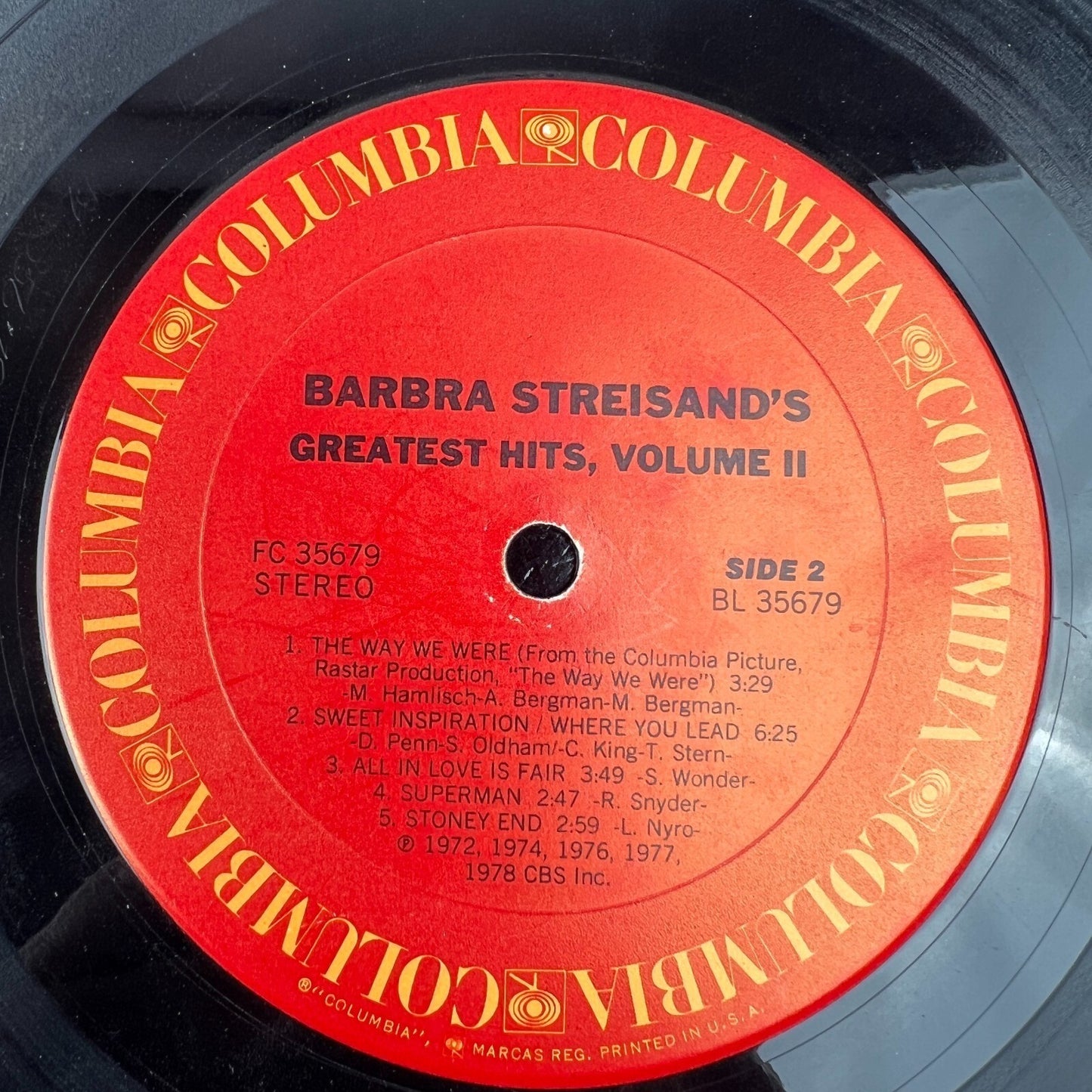 Barbra Streisand's Greatest Hits Volume 2 Vinyl Record LP FC 35679 1978