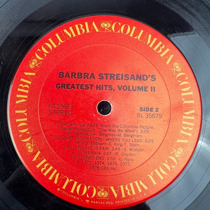 Barbra Streisand's Greatest Hits Volume 2 Vinyl Record LP FC 35679 1978