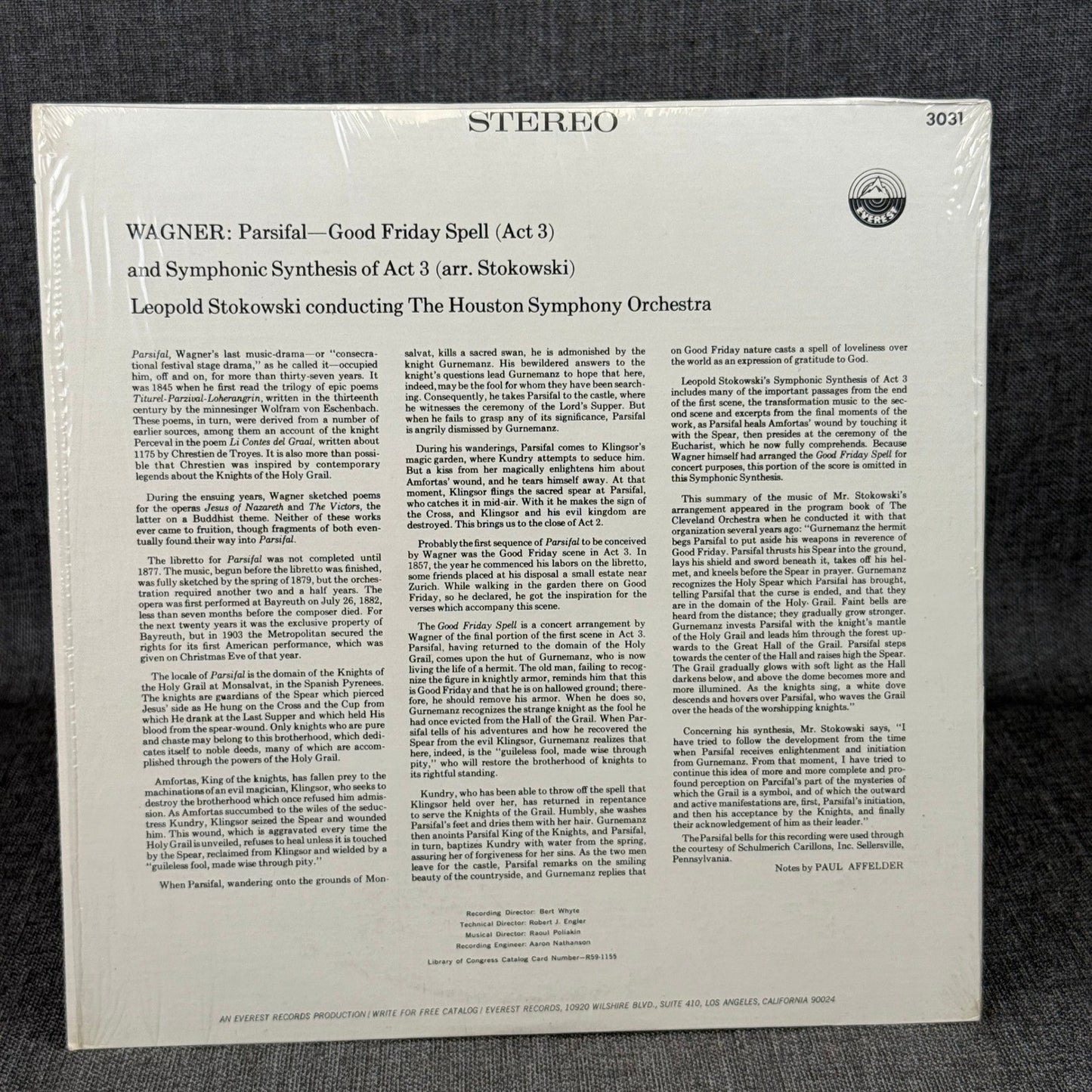 Wagner Parsifal Good Friday Spell Leopold Stokowski Everest LP Vinyl - NEAR MINT