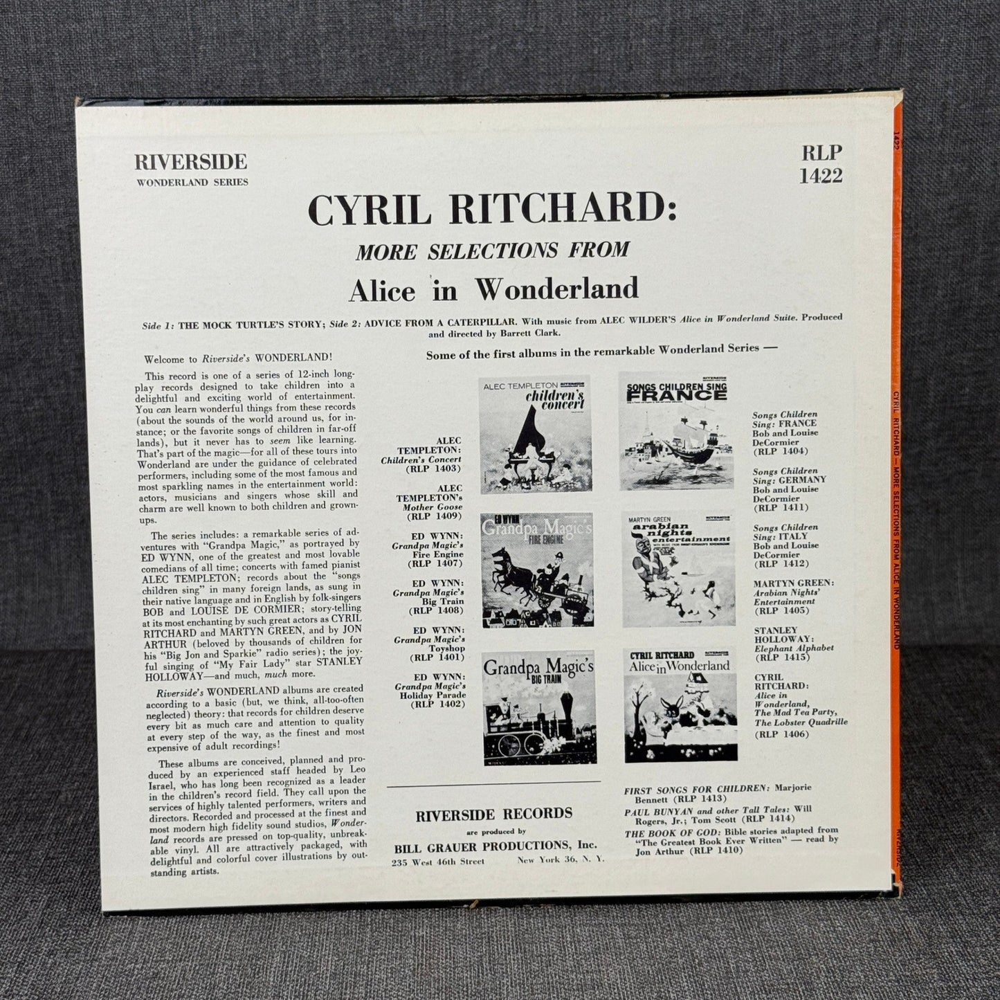 Cyril Ritchard Alice in Wonderland More Selections Riverside LP Record NEAR MINT