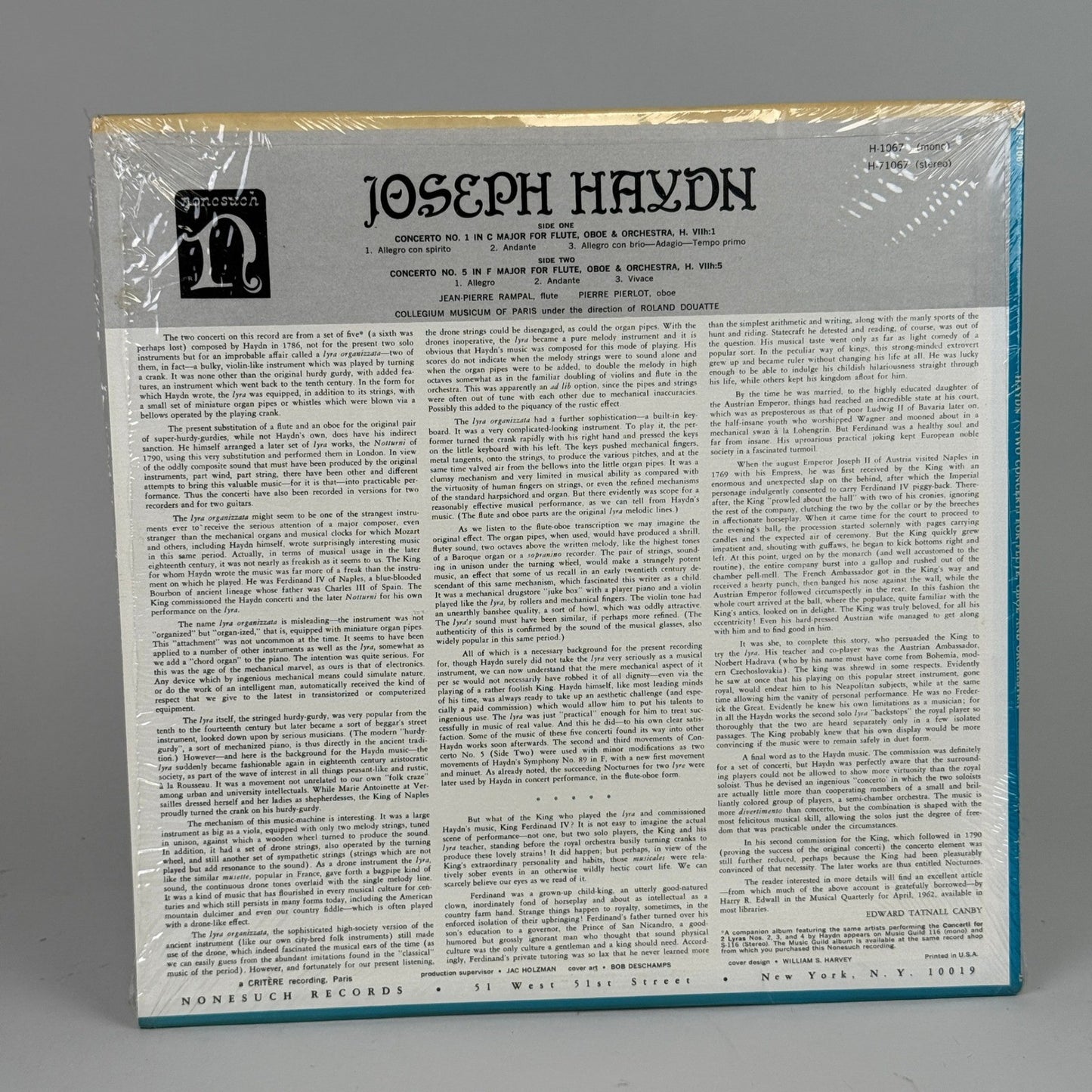 Joseph Haydn Two Concerti Flute Oboe Orchestra Nonesuch Stereo LP
