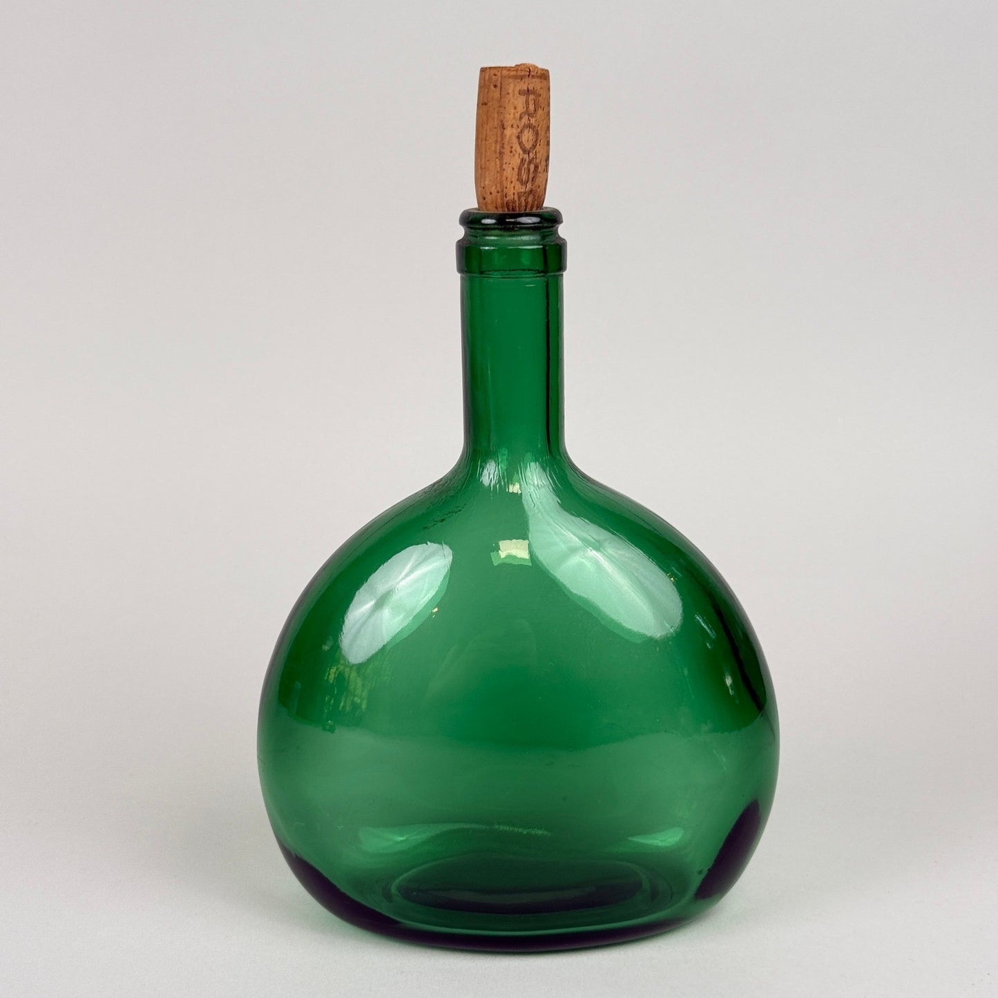 Emerald Green Glass Bottle Decanter with Cork Stopper 8"