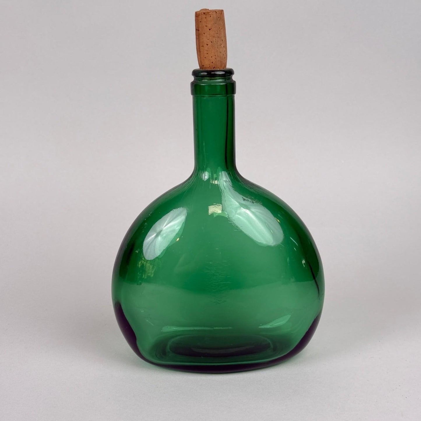 Emerald Green Glass Bottle Decanter with Cork Stopper 8"