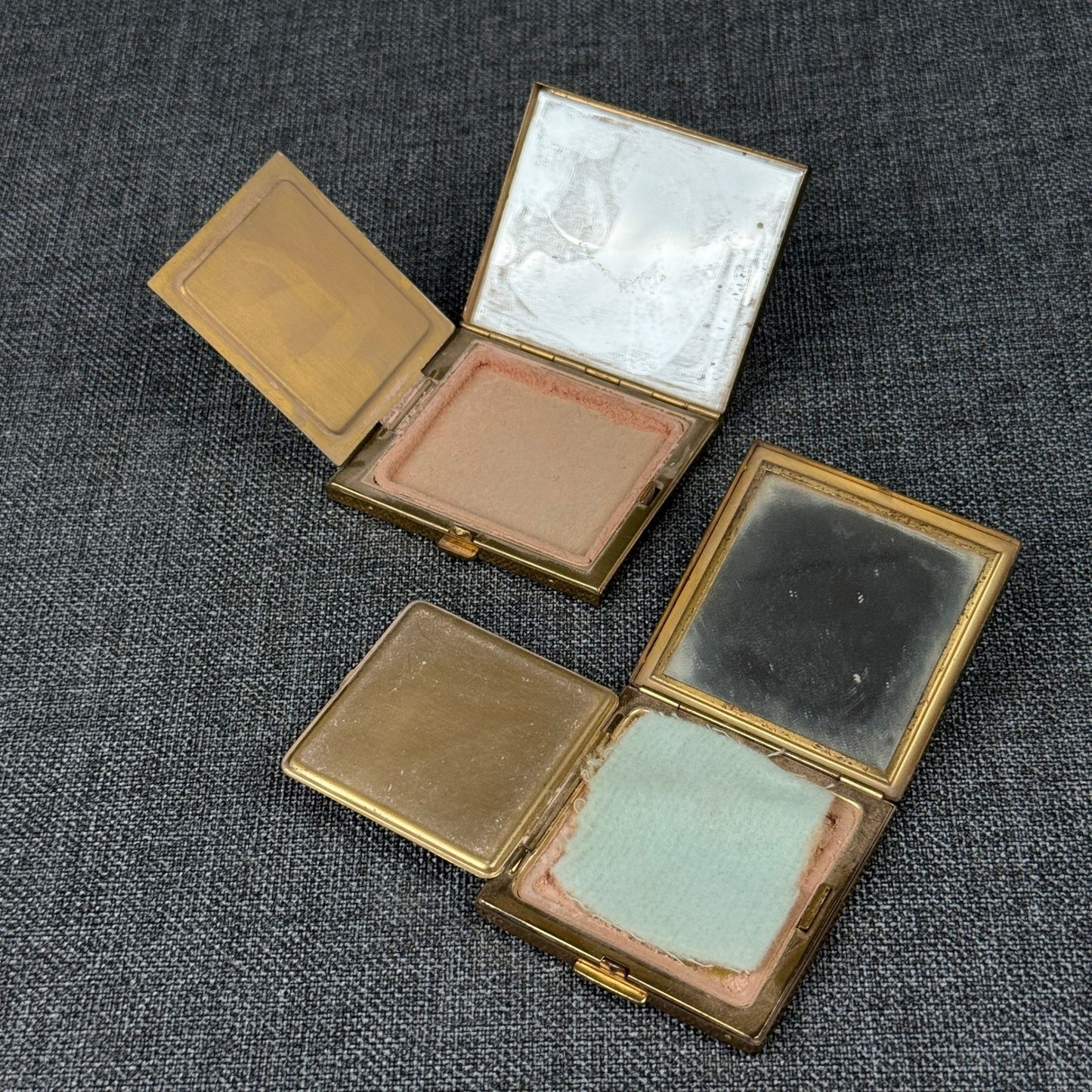 Bourjois New York Distributor Vintage Gold Tone Makeup Powder Compacts