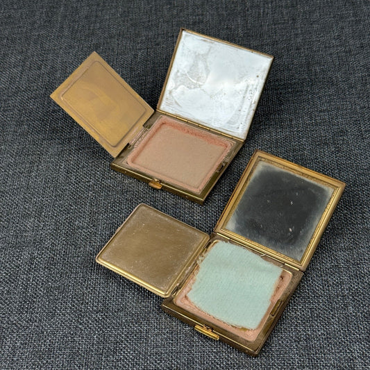 Bourjois New York Distributor Vintage Gold Tone Makeup Powder Compacts
