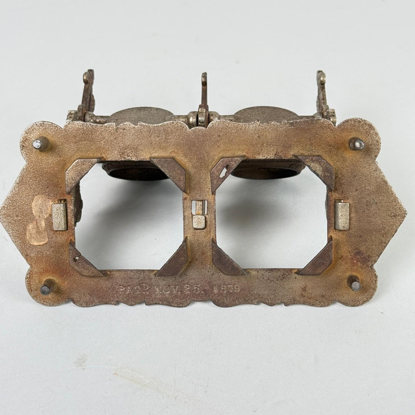 Antique Patented Double Inkwell Holder with Glass Reservoir Desk Accessory