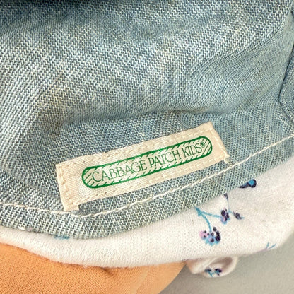 Cabbage Patch 2004 Kids Doll Blonde Hair Green Eyes Denim Overalls Outfit 17"