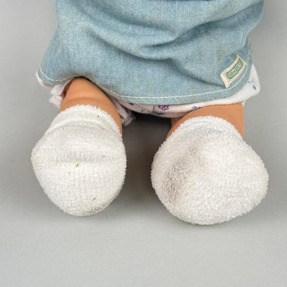 Cabbage Patch 2004 Kids Doll Blonde Hair Green Eyes Denim Overalls Outfit 17"