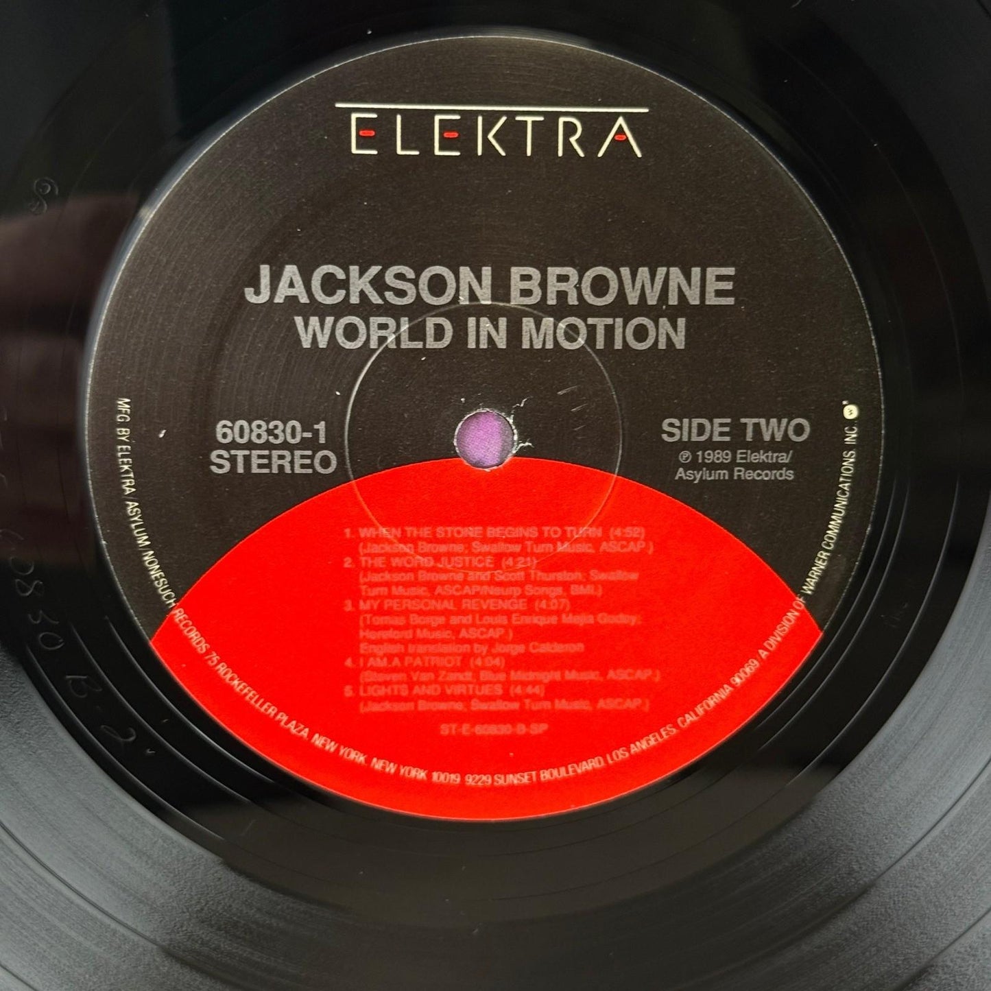 Jackson Browne World in Motion Vinyl LP 12" 1989 Elektra PROMO - NEAR MINT