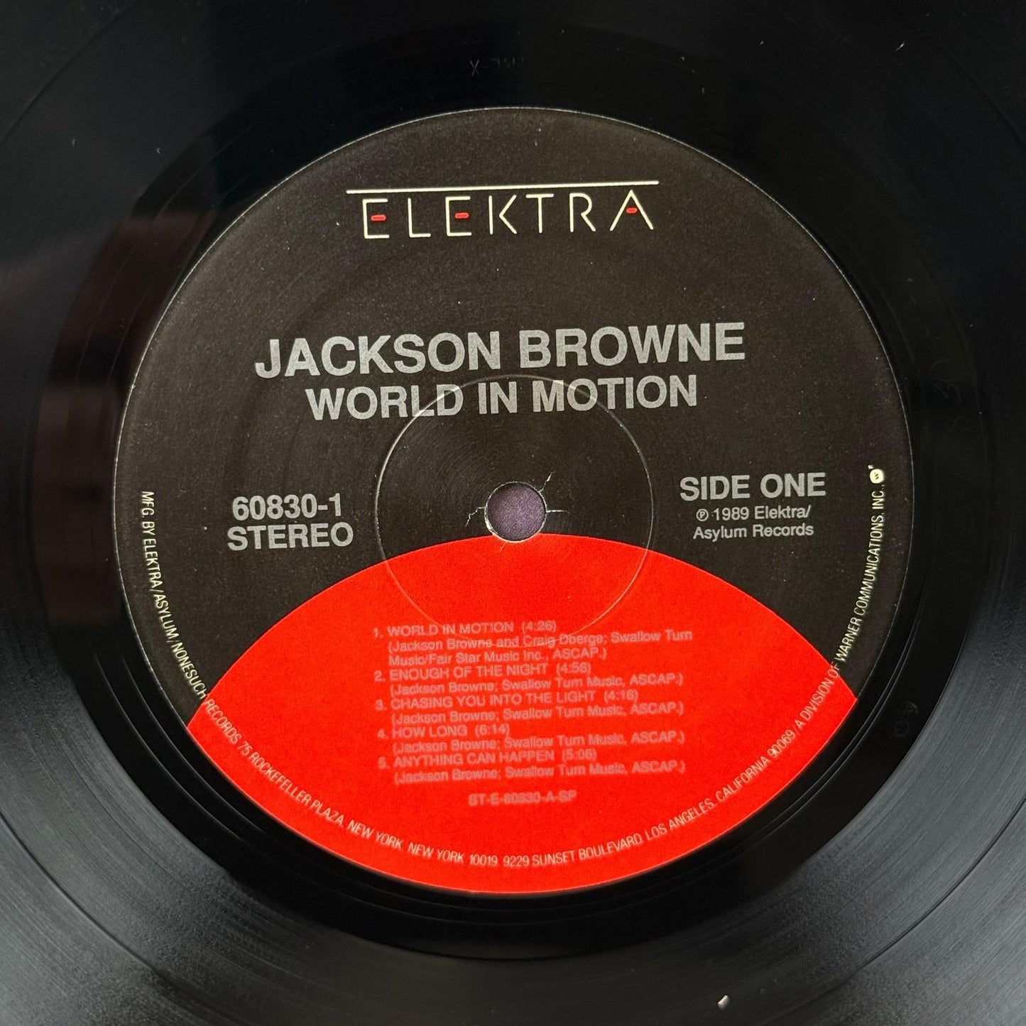 Jackson Browne World in Motion Vinyl LP 12" 1989 Elektra PROMO - NEAR MINT