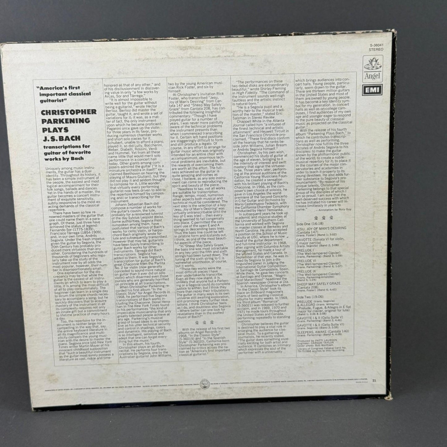 Angel Christopher Parkening Vinyl Record Lot 12" Classical Guitar Bach EXCELLENT