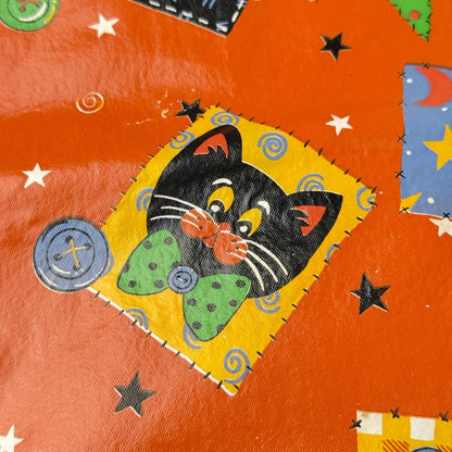 Halloween Vinyl/Flannel Backed Tablecloth Orange Black Cat Moon Stars  86"x 51"