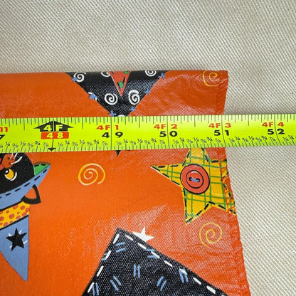 Halloween Vinyl/Flannel Backed Tablecloth Orange Black Cat Moon Stars  86"x 51"