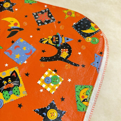 Halloween Vinyl/Flannel Backed Tablecloth Orange Black Cat Moon Stars  86"x 51"