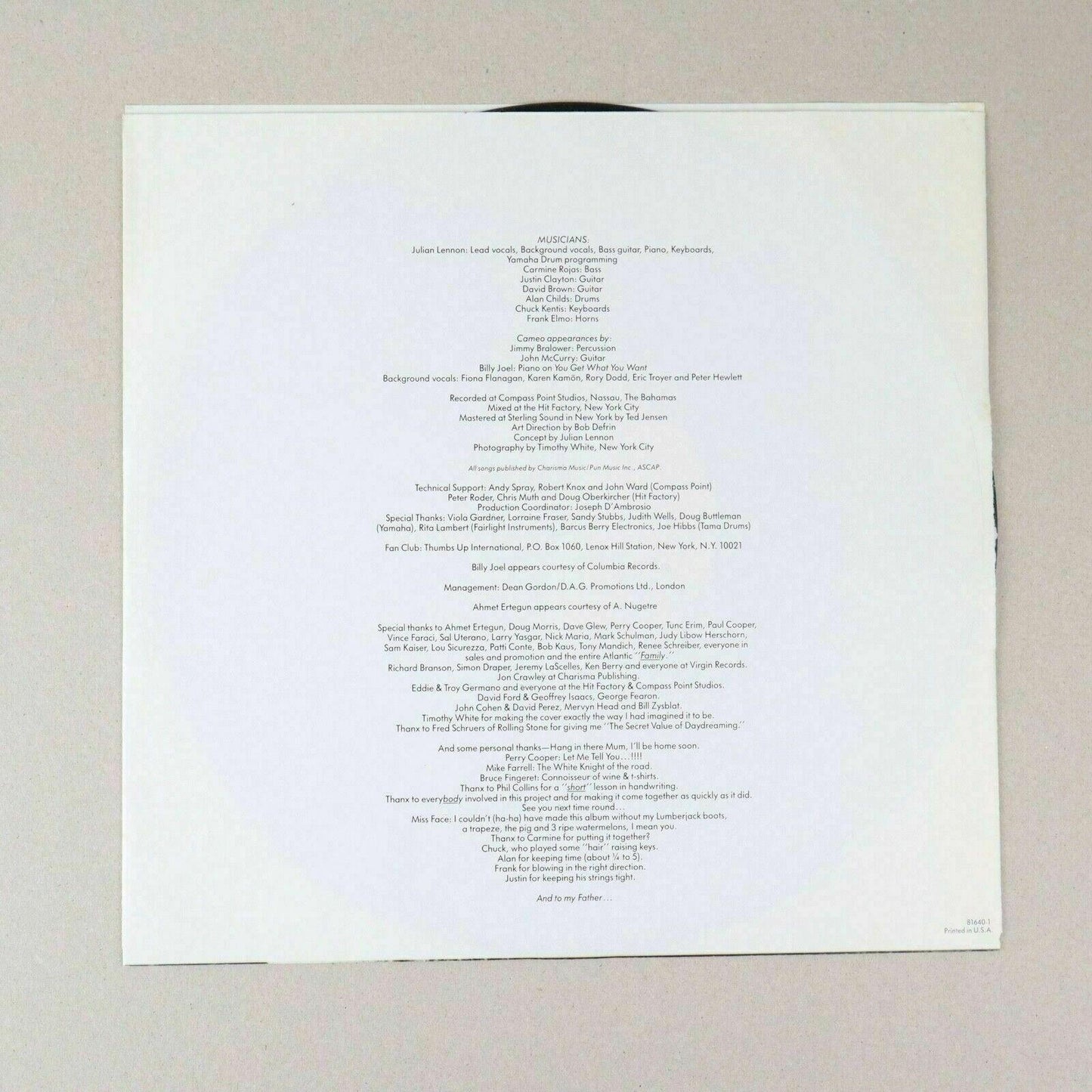 Julian Lennon PROMO The Secret Value of Daydreaming Vinyl Record LP 1986