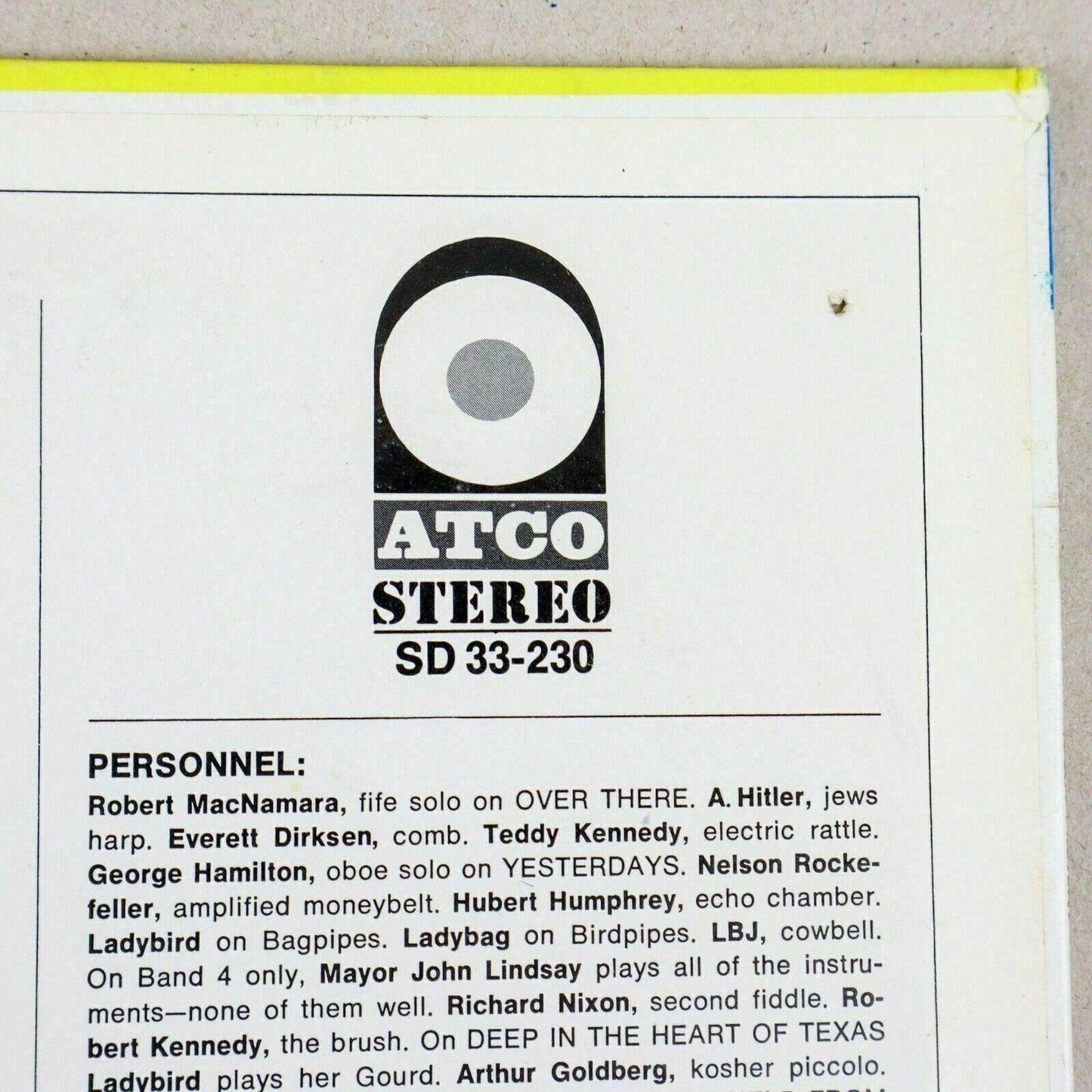 Earle Doud Alen Robin Lyndon Johnson's Lonely Hearts Club Band ATCO Vinyl
