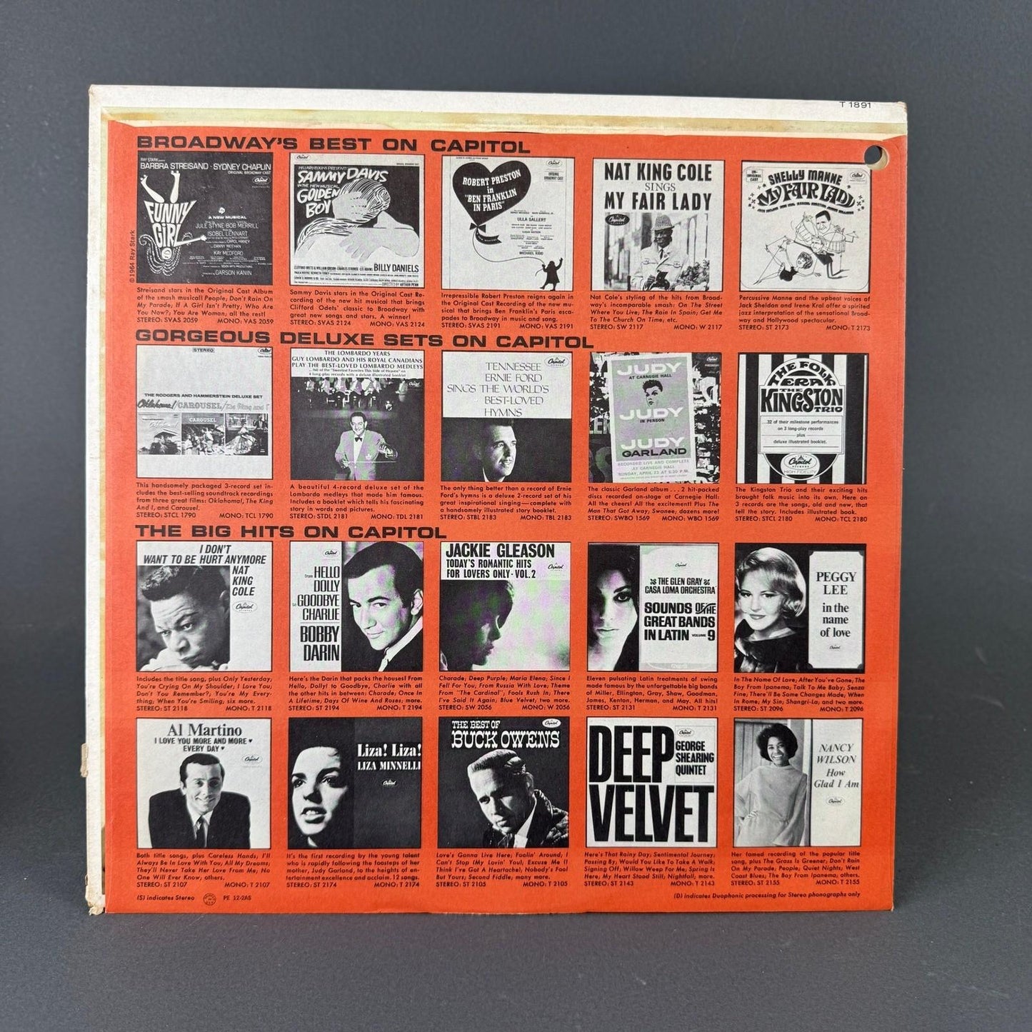 Capitol Records Nat King Cole Top Pops Vinyl LP 12" Black Good T-1891 VERY GOOD