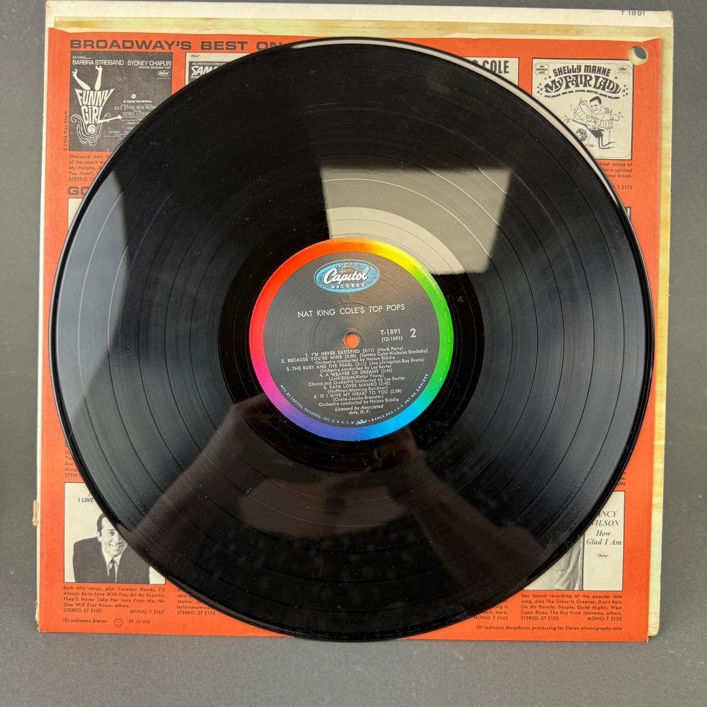 Capitol Records Nat King Cole Top Pops Vinyl LP 12" Black Good T-1891 VERY GOOD