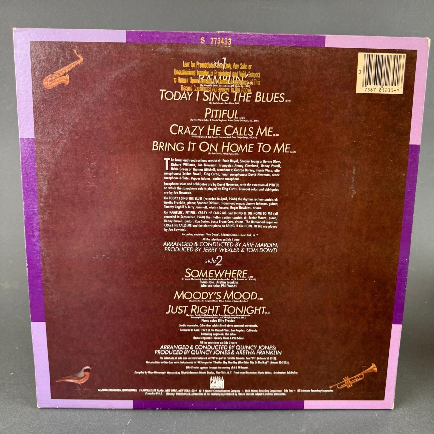 Aretha Franklin Aretha's Jazz Vinyl LP 12"  PROMO Stamp 81230-1 - EXCELLENT