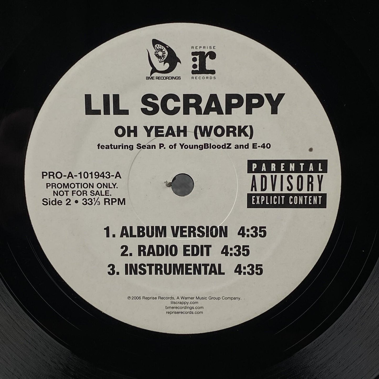 Lil' Scrappy Oh Yeah (Work) 12" VINYL SINGLE Feat. Sean P