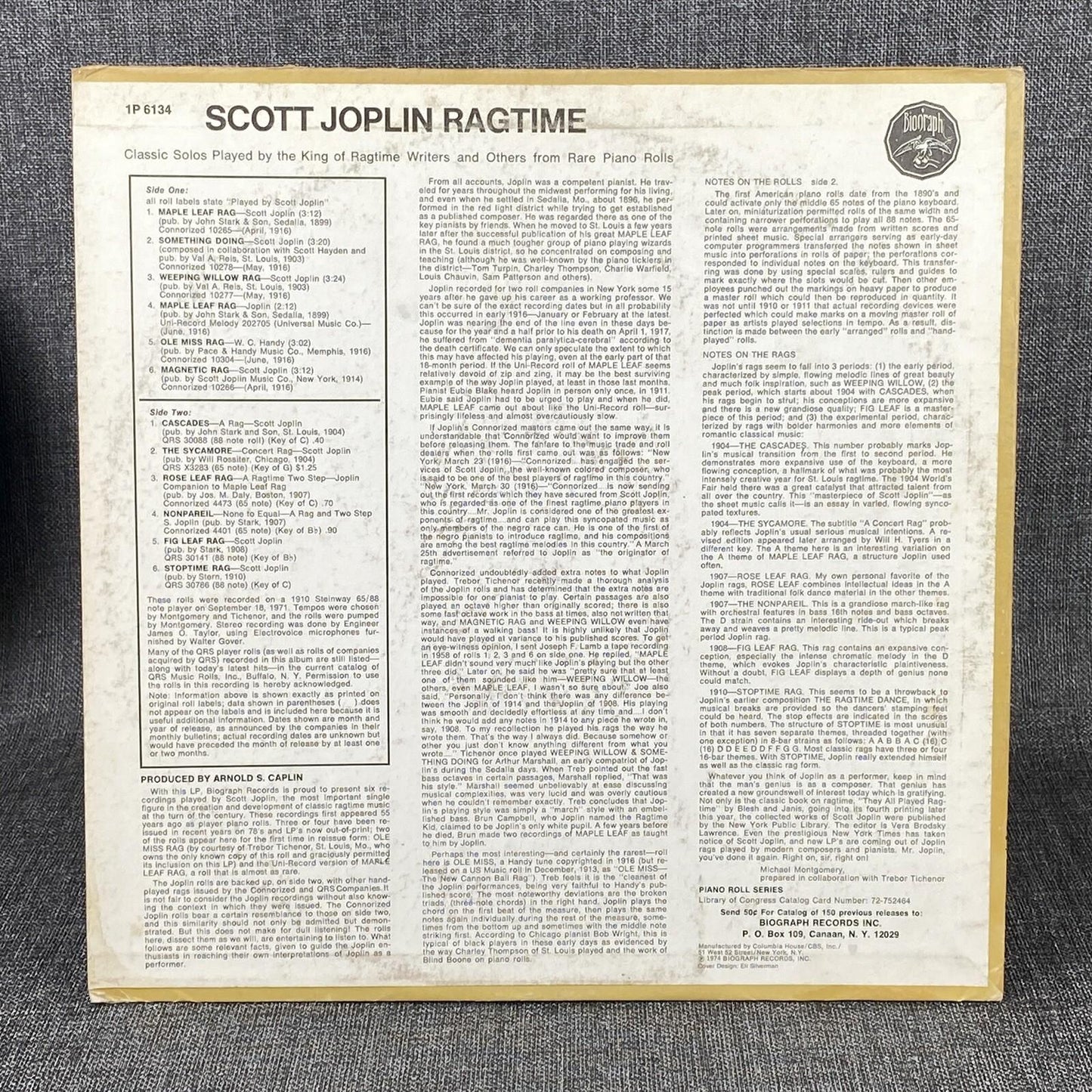 Scott Joplin Himself 1974 Biograph 1P 6134 Vinyl Ragtime